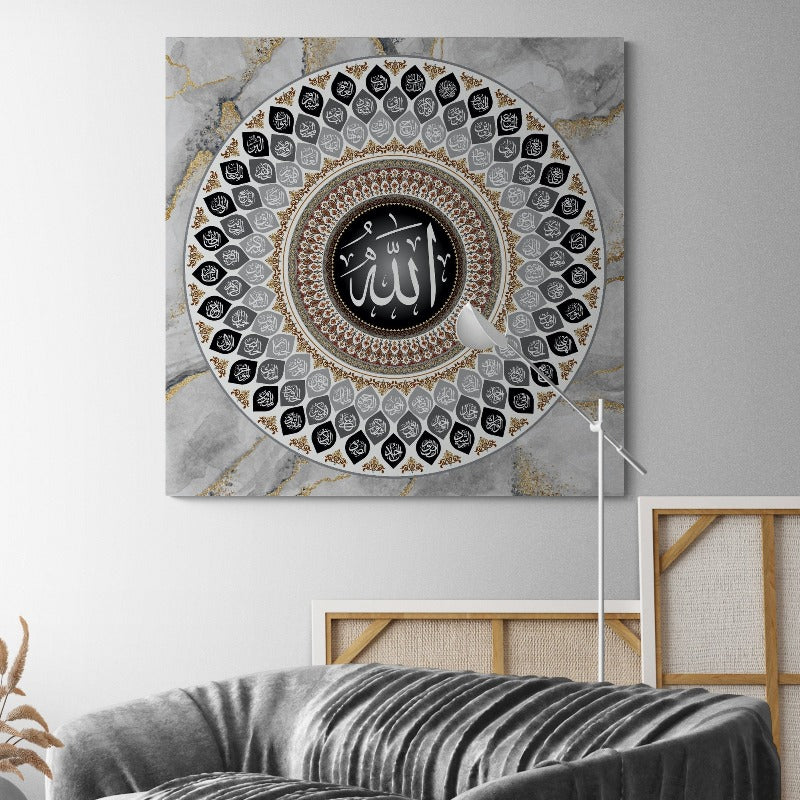 99 Names of Allah-Framed Islamic Wall Decor-Giclée Fine Art On Canvas