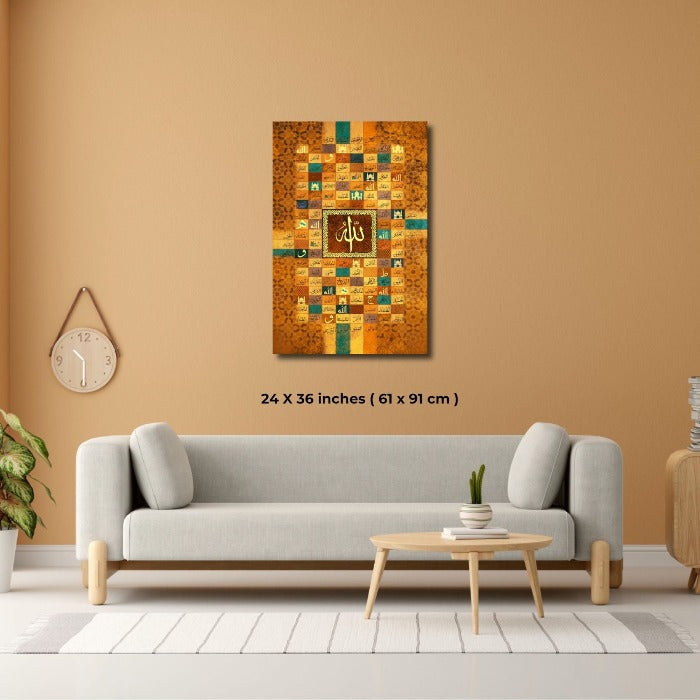 99 Names of Allah-Framed Islamic Wall Decor-Giclée Fine Art On Canvas