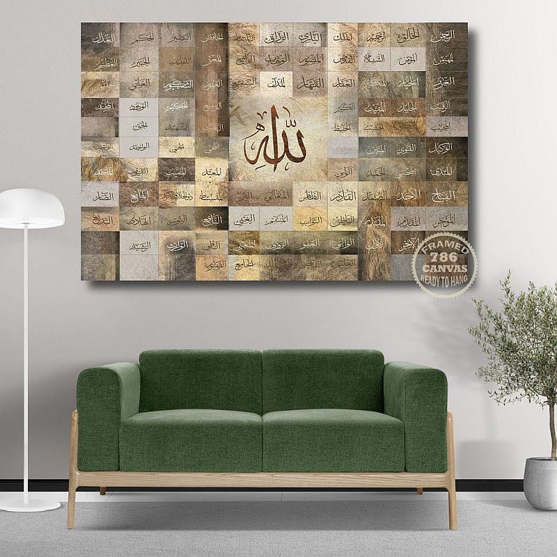 99 Names of Allah-Framed Islamic Wall Decor-Giclée Fine Art On Canvas