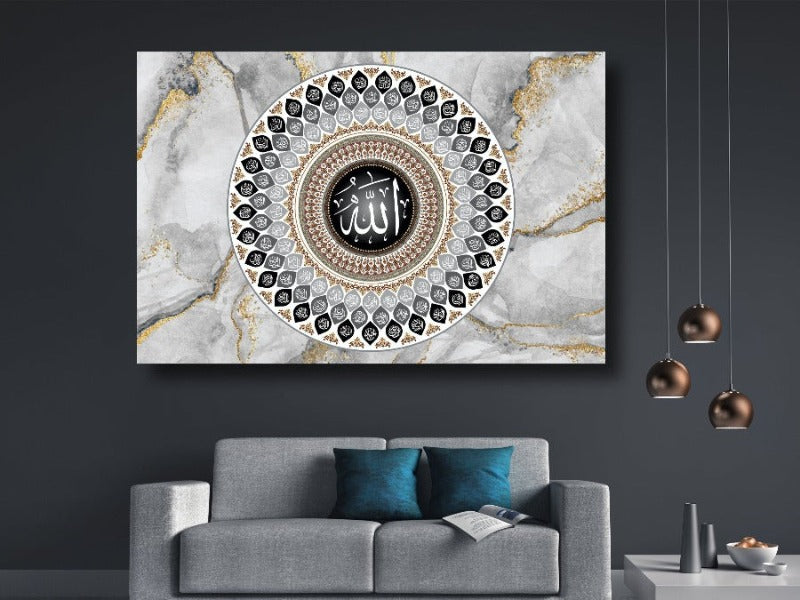 99 Names of Allah-Framed Islamic Wall Decor-Giclée Fine Art On Canvas