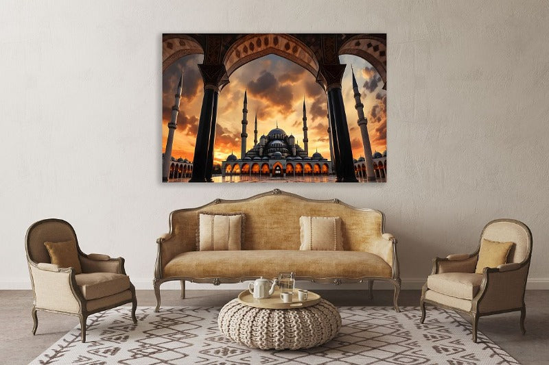 Blue Mosque-Framed Islamic Wall Decor-Giclée Fine Art On Canvas