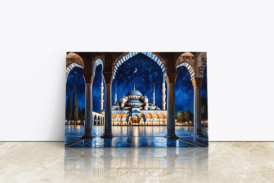 Blue Mosque-Framed Islamic Wall Decor-Giclée Fine Art On Canvas