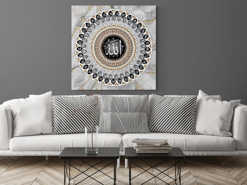 99 Names of Allah-Framed Islamic Wall Decor-Giclée Fine Art On Canvas