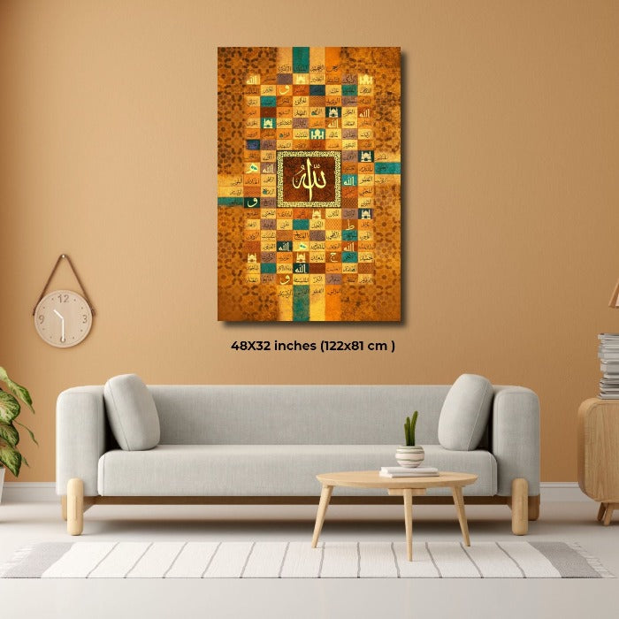 99 Names of Allah-Framed Islamic Wall Decor-Giclée Fine Art On Canvas